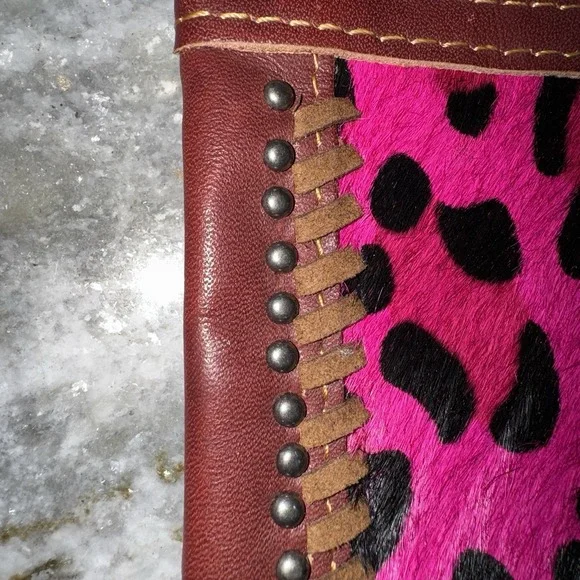 American Bling Leather Hand Bag Clutch Pink Cowhide Chain Strap - Picture 2 of 7
